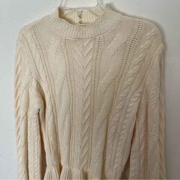 Draper James Cable Knit Sweater Ivory Ruffle Feminine Darling Knitted Top Medium - Picture 5 of 10